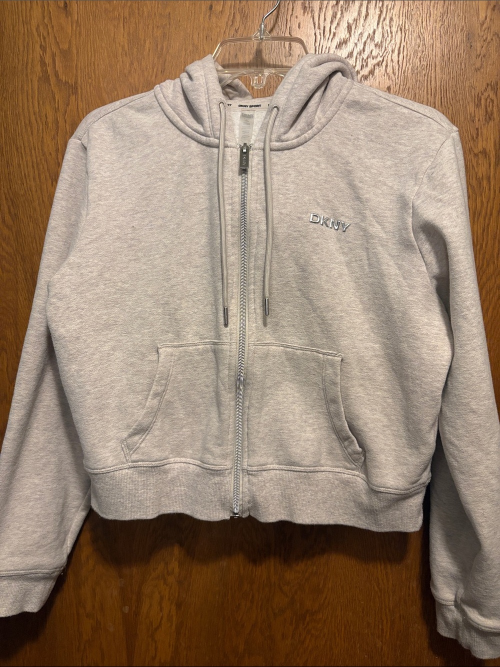 DKNY Light Gray Full-Zip cropped Hoodie Jacket size medium